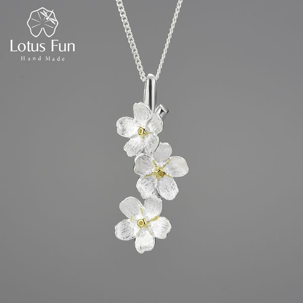 Fili Corde Lotus Fun Vero argento sterling 925 Lungo elegante Nontiscordardime Fiore Ciondolo Gioielli di moda Catene e collana per le donne Regalo 230411