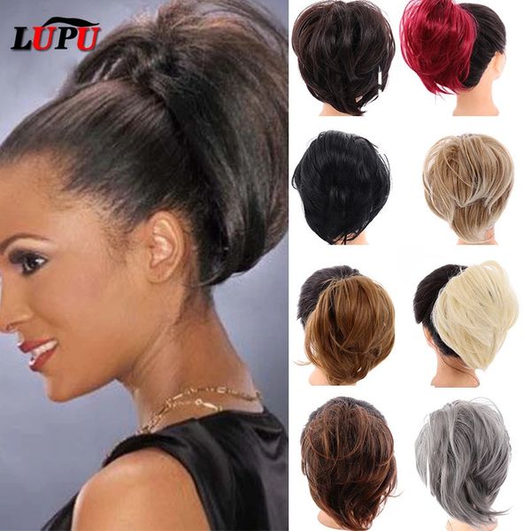 Perucas sintéticas lupu curto sintético reto chignon pão de cabelo elástico scrunchies hairpiece cauda para mulheres caudas naturais falsos cabelos falsos 231110