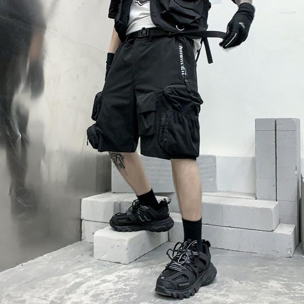 Herren-Shorts Männer schwarze Bänder Hip Hop Cargo dreidimensionale Taschen Harajuku Punk Short Pants Bermuda Homme