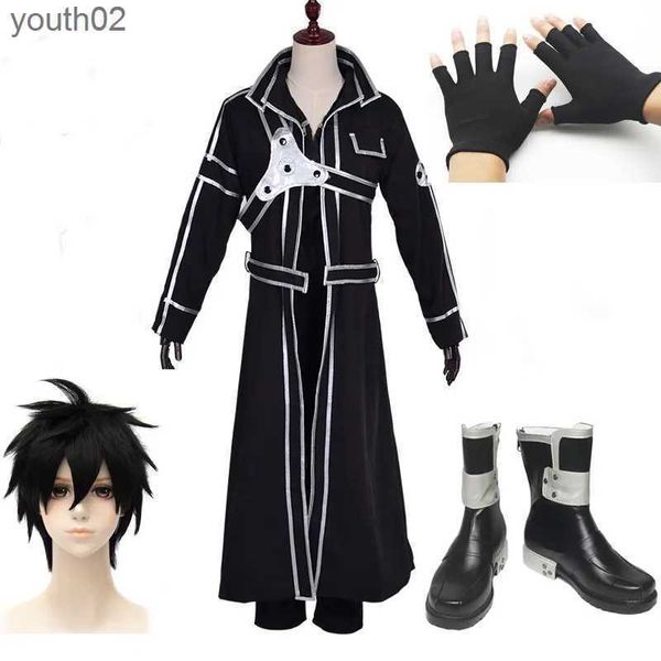 Anime Kostüme Anime Kirigaya Kazuto Cosplay Comes Sword Art Online Kirito Schuhe Alicization Perücken Stiefel Uniform Set Erwachsene Unisex ZLN231111