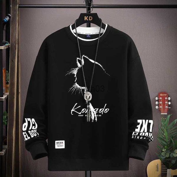 Herren Hoodies Sweatshirts Herbst Herren Sweatshirt Sketch Cat Print Langarm T-Shirt Mode Herrenbekleidung Schwarz O Neck Harajuku Exklusives Design Top YQ231111