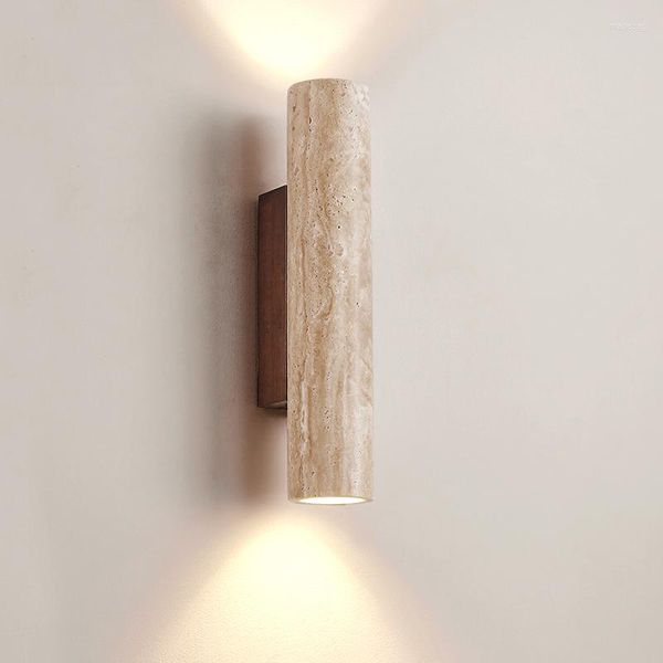 Lâmpada de parede mármore amarelo até o Japão Wabi Sabi Sabi Larroom Bedroom Bedside Light Led Travertine Stair Aisle Decor SCONCE