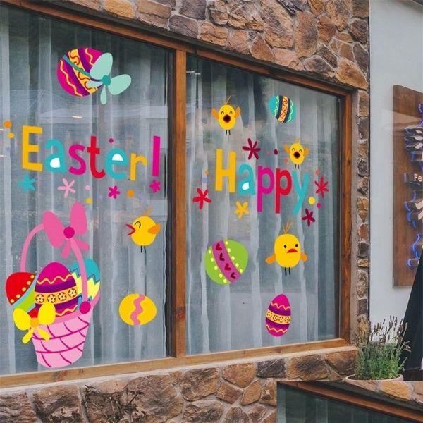 Wandaufkleber Frohe Ostern Fenster Kaninchen Eier Küken Dekorationen für Zuhause Party Hase Aufkleber 220727 Drop Lieferung Garten Dhbze