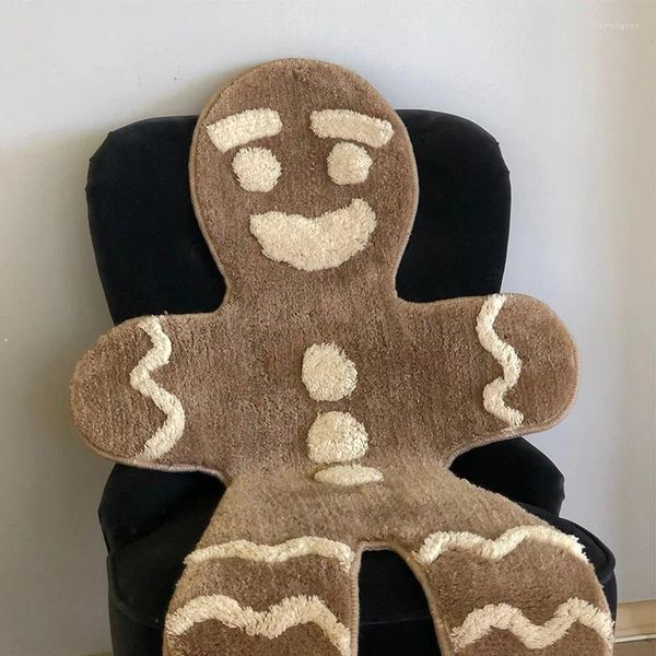 Halılar Karikatür Tufting Gingerbread Man Oturma Odası Halı Halı Yumuşak Yatak Odası Zemin Yastığı Puamat Kawaii Ev Kreş Tatil Dekor