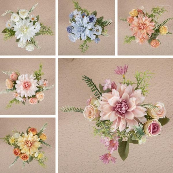 Dekorative Blumen, 1 Blumenstrauß, künstliche Blume, nicht verblassen, nicht verwelken, kein Gießen, Kunstseide, Dahlie, Braut für Hochzeit