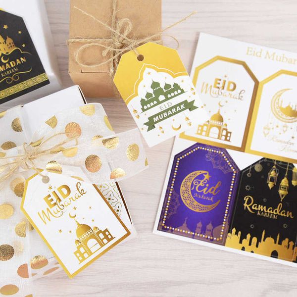 4 PC Gift Wrap 48pcSset Muslim Party Gift Tag Eid Mubarak Decoração do papel Hang Tags Ramadan Kareem Festival Gift Supplies Supplies Z0411