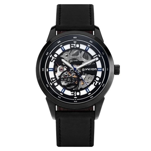 Avanadores de pulso Wilon moda de dupla face Skeleton Men's Watch Strap de couro à prova d'água Relógios mecânicos automáticos Relogio Masculino