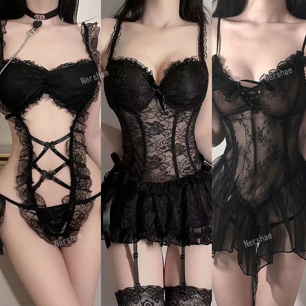 Sexy Set Lingerie Women Maid Dress Cosplay Uniform Servant Lolita Exotic Apparel Lace Babydoll Erotic Costume Role Play 230411