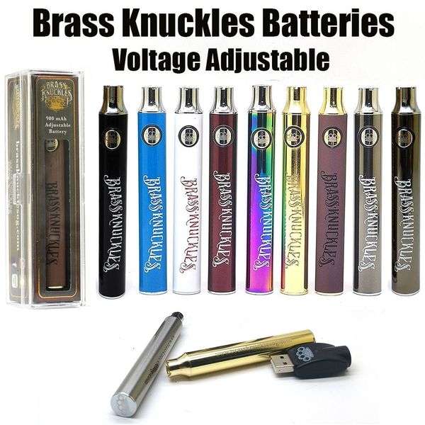 Brass Knuckles Batterie BK 650mAh 900mAh Vape-Spannung einstellbar mit Vorheizfunktion 9 Farben USB-Ladegerät-Kit E-Zigarettenstift