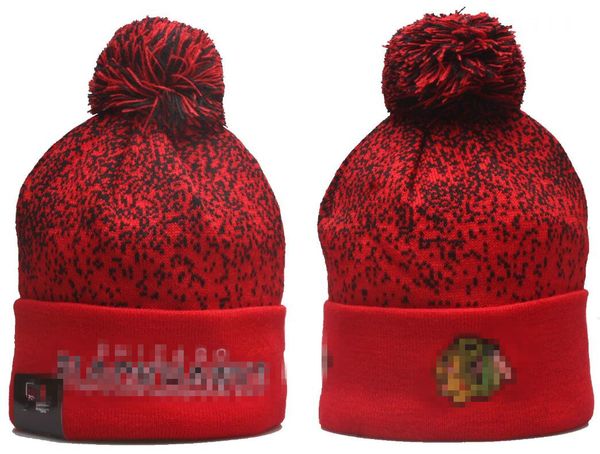 Bonés masculinos BLACKHAWKS Gorros CHICAGO Beanie Chapéus Todas as 32 equipes de malha com punhos Pom listrado lateral lã quente EUA faculdade esporte chapéu de malha boné de hóquei para mulheres a1