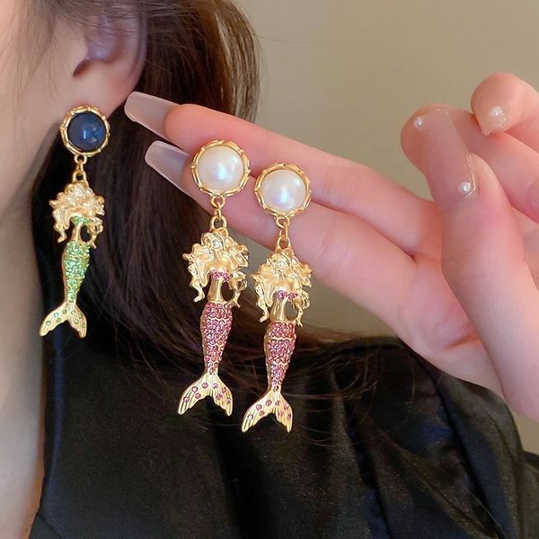 Baumeln Sie Kronleuchter-Diamant-Meerjungfrau-Ohrringe Modetrend Antik-Designsinn-Mode-Ohrringe
