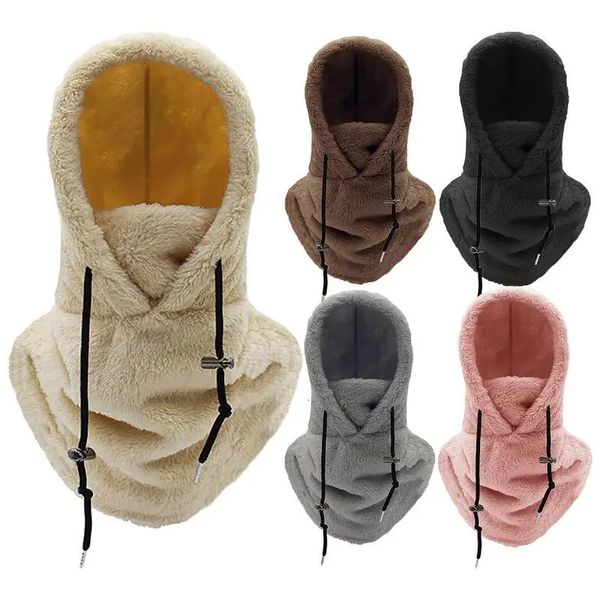 Beanieskull Caps Bisiklet Tam Yüz Kapağı Kayak Balaclava Kış Rüzgar Geçirmez Açık Kaput Soğuk Yastıklı Beanies Peluş Sıcak Şapka Boyun Scarf 231110