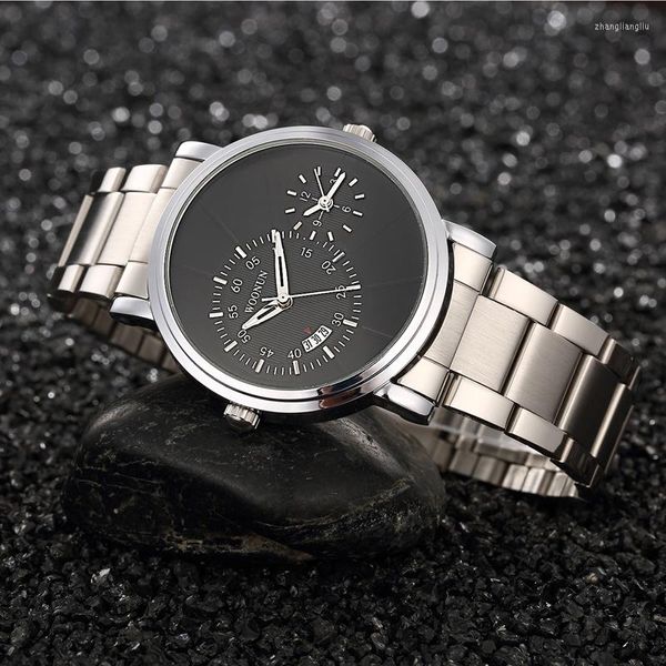Нарученные часы Woonun мужские часы моды модные часы спортивные двойные время из нержавеющей стали Quartz Watches для мужчин Relogio Masculino