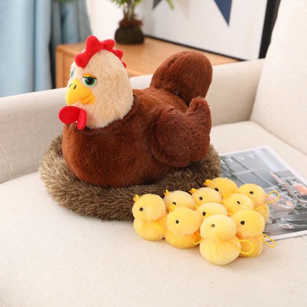 Peluche Bambole Cigno / Pulcino Famiglia Peluche Cigno / Pollo Madre Cigno / Pollo Bambino Animali realistici Bambola di pezza con nido Regalo confortante per bambini 230410