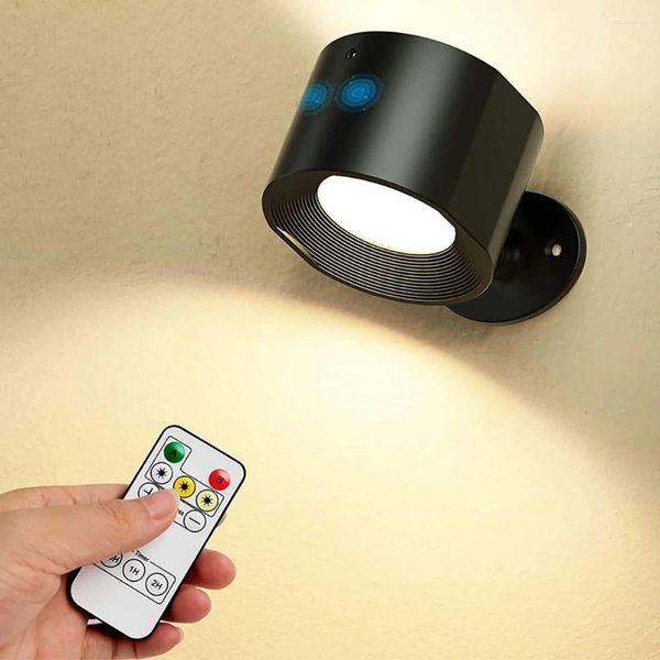 Lâmpada de parede 3W LED arandelas luz 2000mAh bateria operada 3 modos de cor 360 ° luzes de controle de toque rotativas