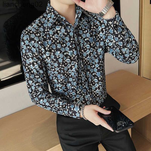 Herren Freizeithemden Herbst Winter Cord Blumenhemden Männer Langarm Dünnes Freizeithemd Korean Fashion Business Social Formal Dress Shirts 2022 W0410