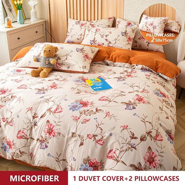 Conjuntos de cama Microfibra requintado estilo floral conjunto 3 peças 1 capa de edredão 2 fronhas confortável macio adequado para várias camas