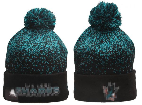 Bonés masculinos TUBARÕES Gorros SAN JOSE Beanie Chapéus Todas as 32 equipes de malha com punhos Pom listrado lateral lã quente EUA faculdade esporte chapéu de malha boné de hóquei para mulheres a0