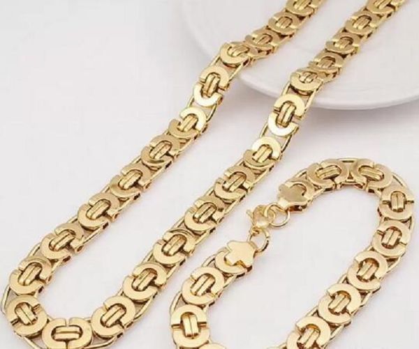 Conjunto de pulseiras de colar de corrente de elo de ouro completo de 10 mm masculino 14K banhado a ouro