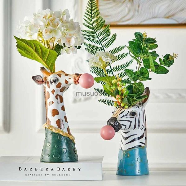 Vasen Home Decor Harz Cartoon Tierkopf Vase Sukkulenten Blumentopf Coffee Shop Showcase Blasen Blasen Tier Vase Weihnachten M69L231111