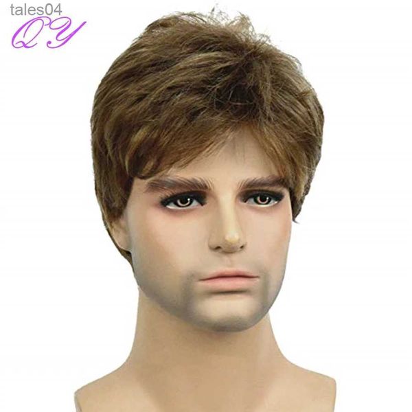 Perucas infantis masculinas sintéticas marrom ombre linho cor curta reta peruca masculina natural moda penteado para cabelo masculino diário ou festa tamanho ajustável YQ231111