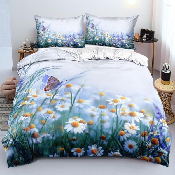 Conjuntos de roupas de cama Flores de design 3D Duvet Capa de cama de cama de cama de quadra/edredom Capas de brophases 265x230 Tamanho Branco TEXITLE HOME