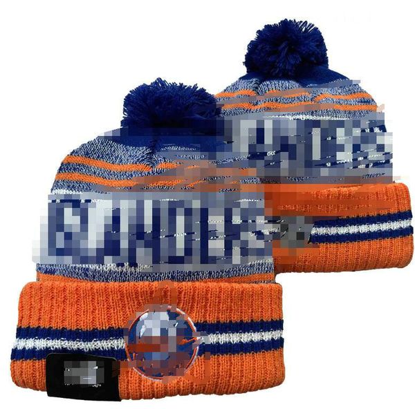 Berretti da uomo ISLANDERS Berretti NEW YORK Beanie Hats Tutte le 32 squadre Lavorato a maglia Pom con risvolto a righe Linea laterale Lana calda USA College Sport Cappello lavorato a maglia Berretto da hockey per donna