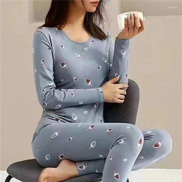 Indumenti da notte da donna WEIRDO Autunno Inverno Intimo termico da donna Caldo vestito lungo Johns Dolce e carino stampato Abbigliamento Pigiama femminile seconda pelle