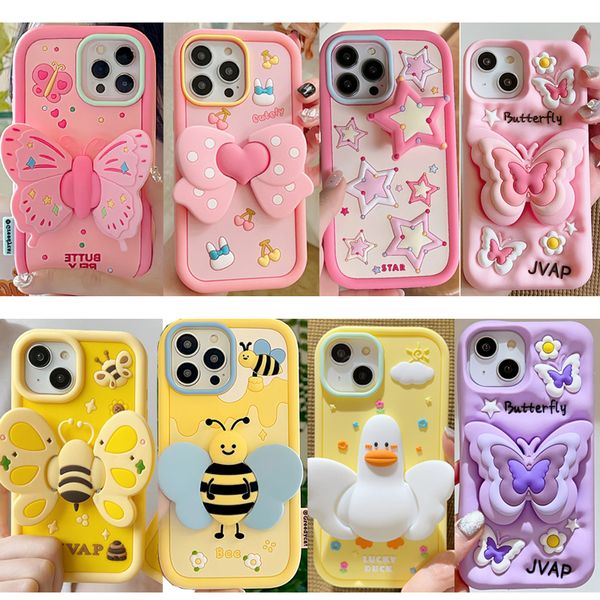 Coreano pop adorável caso de telefone para iphone 15 12 14 11 pro max silicone macio bonito capa dobrável suporte para i11 caso 13promax meninas