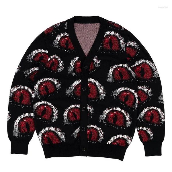 Maglioni da donna Maglione caldo in cotone lavorato a maglia a maniche lunghe con bottoni jacquard Rock Hip Hop gotico scuro
