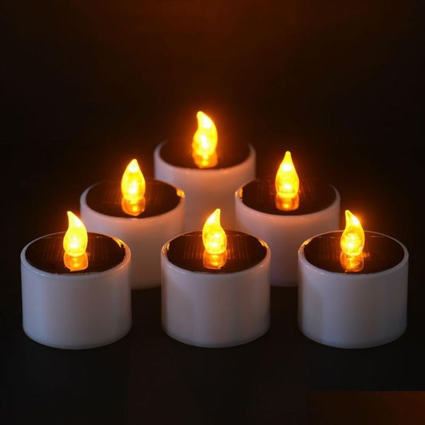 Candele 1 Pz / set Candela a energia solare in plastica Candele a led di potenza gialla / Lampada per luci da tè elettroniche senza fiamma per la consegna di gocce all'aperto Dhcp6