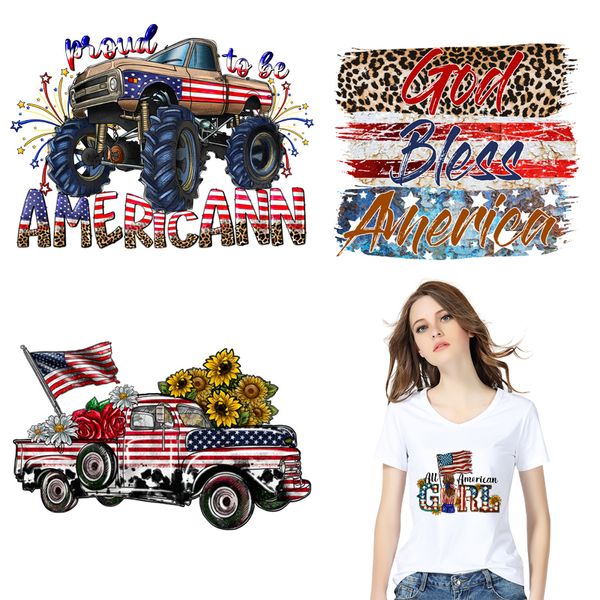 Bağımsızlık Günü Partisi Giyim Etiketi 4 Temmuz Amerikan Araba Kız Demir Üzerinde Demir Isı Transferi Diy Aksesuar Yamaları Giysiler İçin