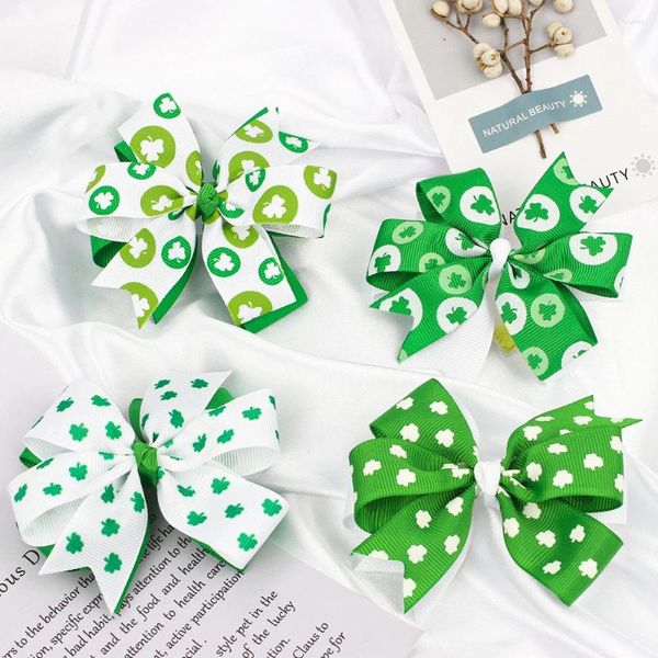 Haarschmuck CN 3,5 Zoll St. Patrick's Day Clip Kleeblatt bedruckte Grosgrain-Haarnadeln Schleife Mädchen Haarspange Haarspangen