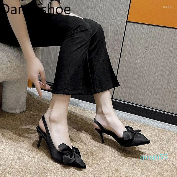 Elbise Ayakkabı Kadınlar için Yüksek Topuk Sandalet 2023 Bahar Koreli Stiletto Saçma Ayak Tip Düşük kesilmiş Bowknot Kapalı Moda Kadınlar