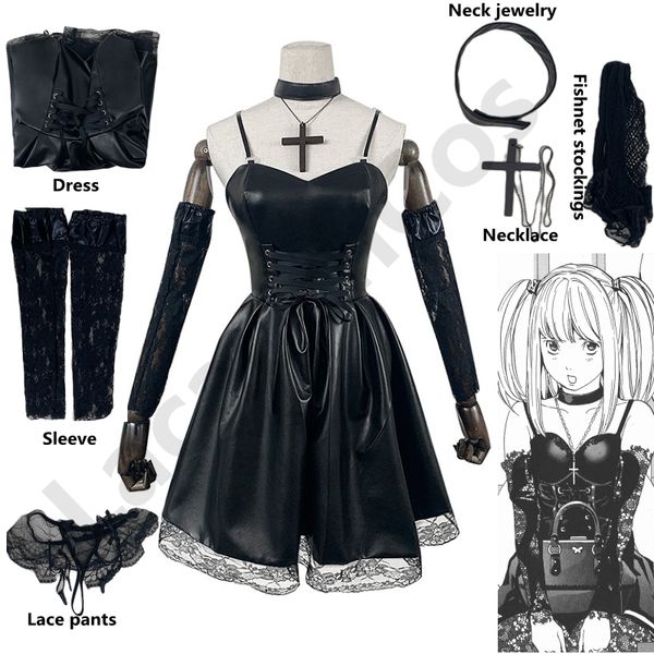 Sexy Set Death Note Cosplay Kostüm Misa Amane Kunstleder Kleid HalsschmuckStrümpfeHalskette Uniform Outfit Halloween 230411