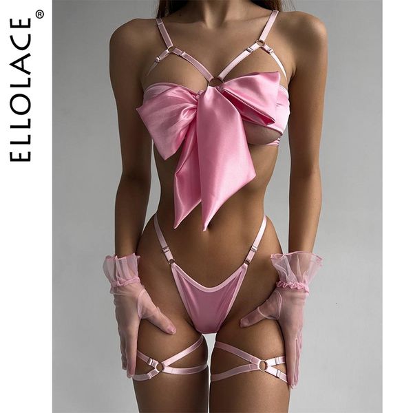 Другие трусики Ellolace Bowknot Lingerie Open Bra Course Up Сексуальное нижнее белье 3PEECE SATINEROTIC EROTIC Молодые девушки без цензуры билизна набор секса 230411