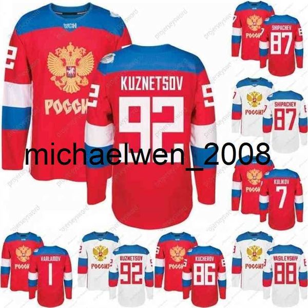 Weng World Cup Team Rússia Camisa de Hóquei WCH 86 Kucherov 87 Shipachev 9 Orlov 7 Kulikov 1 Varlamov 92 Kuznetson 77 Telegin Camisa de Hóquei no Gelo