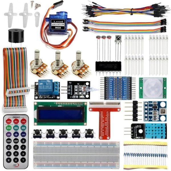 Бесплатная доставка Raspberry Pi 3 Starter Kit Ultimate Learning Suite 1602 LCD SG90 Сервосветодиодные релейные резисторы с платой расширения GPIO Jum Trr