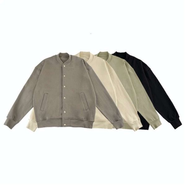 Essentials Plain Bomber Jacket Fog Loose Snap Mergulhado Stand Collar