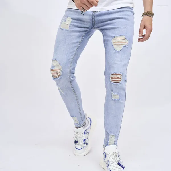 Jeans da uomo Moda uomo Streetwear Pantaloni slim fit effetto consumato Pantaloni da moto maschili da jogging Pantaloni skinny a matita in denim