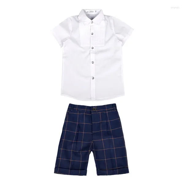 Set di abbigliamento Estate Bambini grandi Ingrandisci set di vestiti Ragazzi di moda che ospitano abiti da coro Camicia bianca e pantaloncini Bretelle taglie forti per bambini