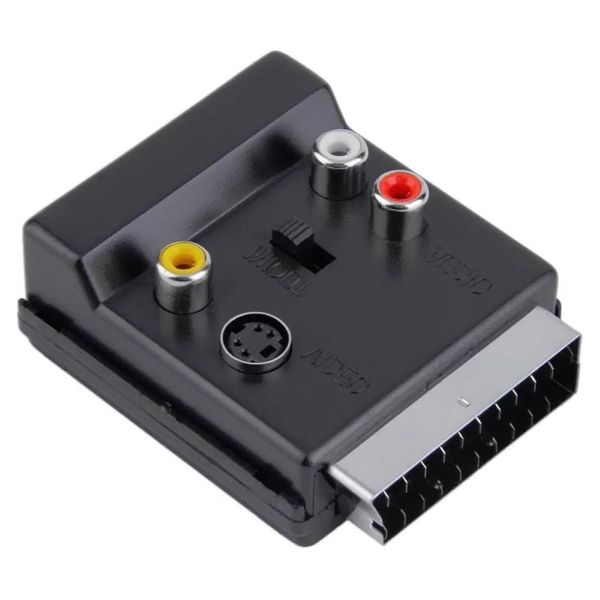 Conectores de cabos de computador 3 adaptador de áudio RCA conversor comutável scart macho para scart fêmea S-Video Kdnte