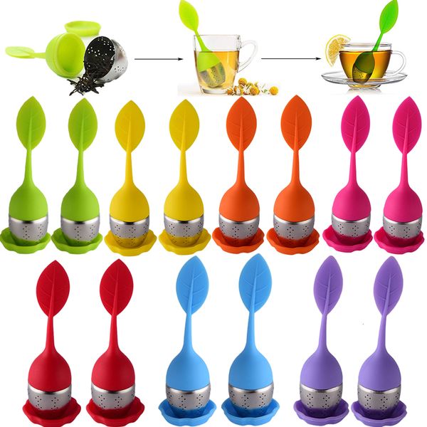 Çay süzgeçleri 14pcs Infuser süzgeç silikon torbası elek yaprak filtresi difüzör eşya demleme puer bitki yapımı alet aksesuarları 230411