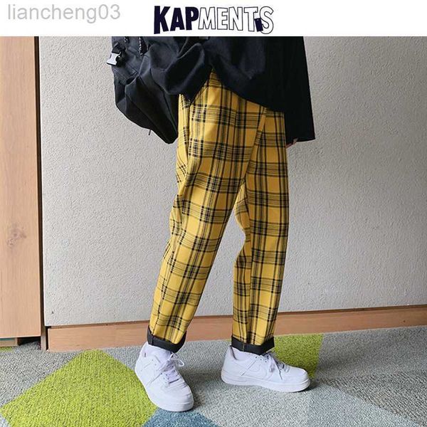 Herrenhosen KAPMENTS Streetwear Gelb Karierte Hosen Männer Jogger 2022 Mann Lässige Gerade Haremshose Männer Koreanische Hip Hop Trainingshose Plus Größe W0411