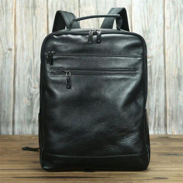 Школьные сумки, черный, мягкий мужской рюкзак из телячьей кожи, водонепроницаемая дорожная сумка для ноутбука, компьютер для мужчин, мужской ПК