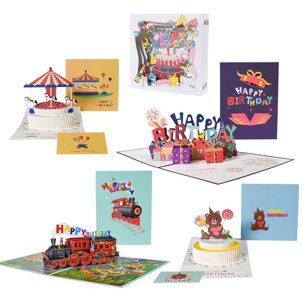 Biglietti d'auguri Confezione da 5 regali di compleanno con disegni misti pop-up sfusi per mamma, bambini, papà 230411