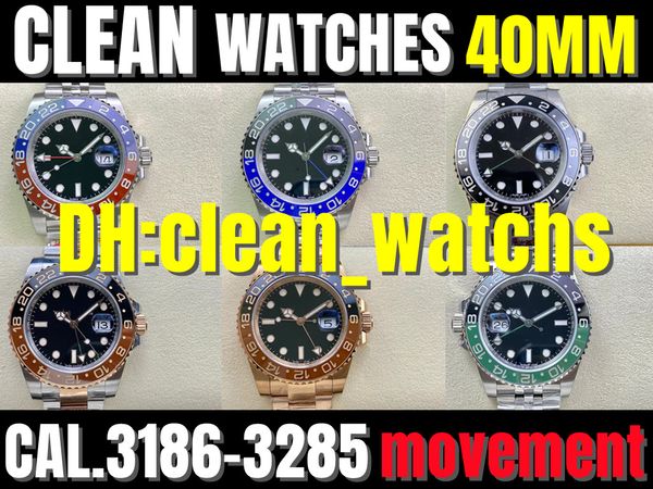 Clean Watch Herrenuhren 3186 ODER 3285 Zwei Uhrwerke 40 mm Roter und blauer Keramikmund Batman Linkshänder B8