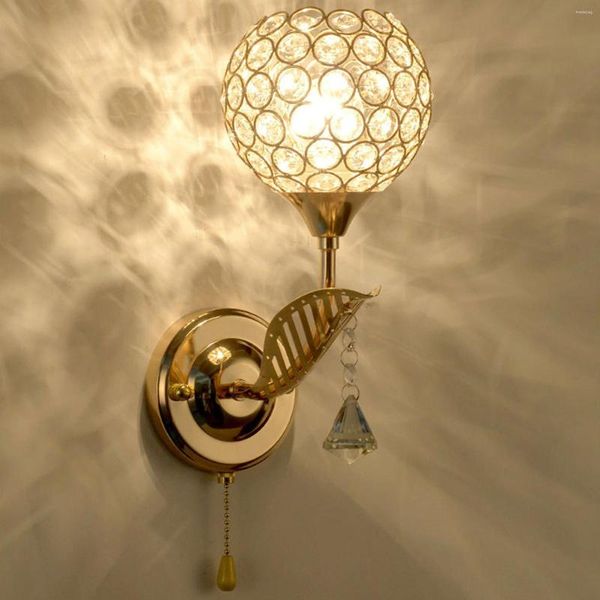 Lampada da parete per corridoio con lampadina G9 3 colori, applique in cristallo, camera da letto, interruttore a catena, comodino