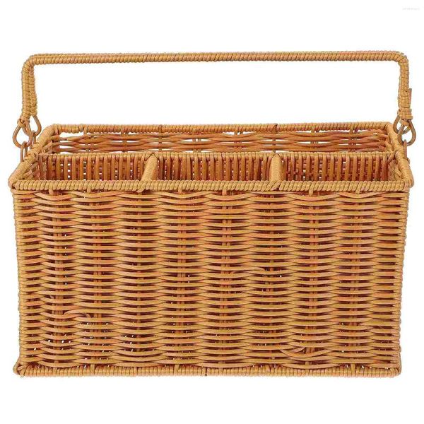 Cesta de tecido para armazenamento de cozinha, piquenique ao ar livre, imitação de rattan, suporte para talheres, pão