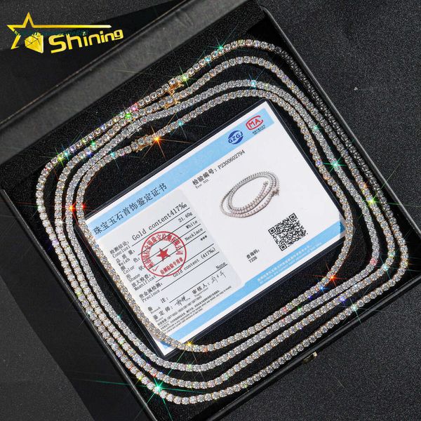 GRA -zertifizierte 10k echte feste Gold 3mm 4mm 4 mm Moissanit Schmuck Tenniskette Halskette für Männer Frauen